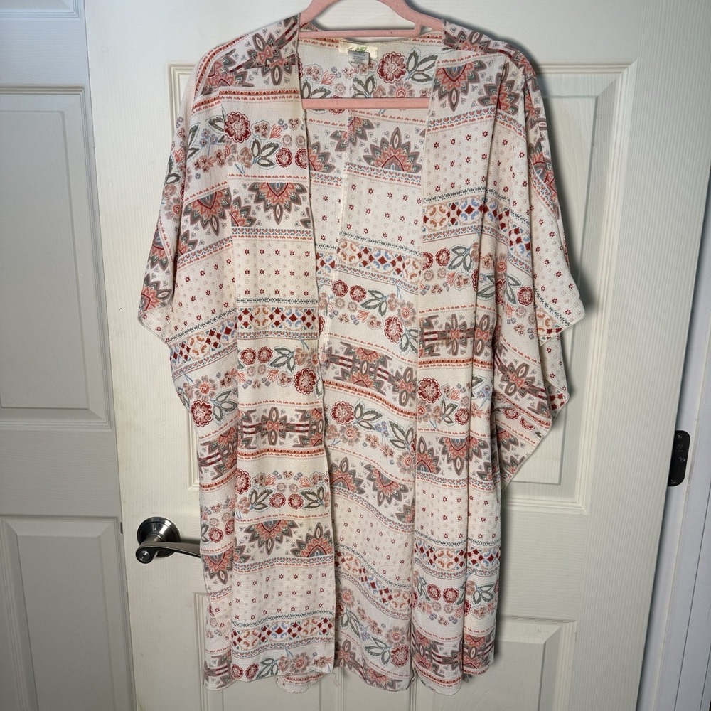 L.A. Gypsy Women's Kimono Duster Open Boho‎ Floral 3X Festival Concert Hippie